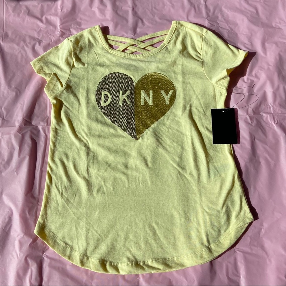 DKNY Girl’s Sequin Heart Strappy Back Short Sleeve Top Size Large / 12